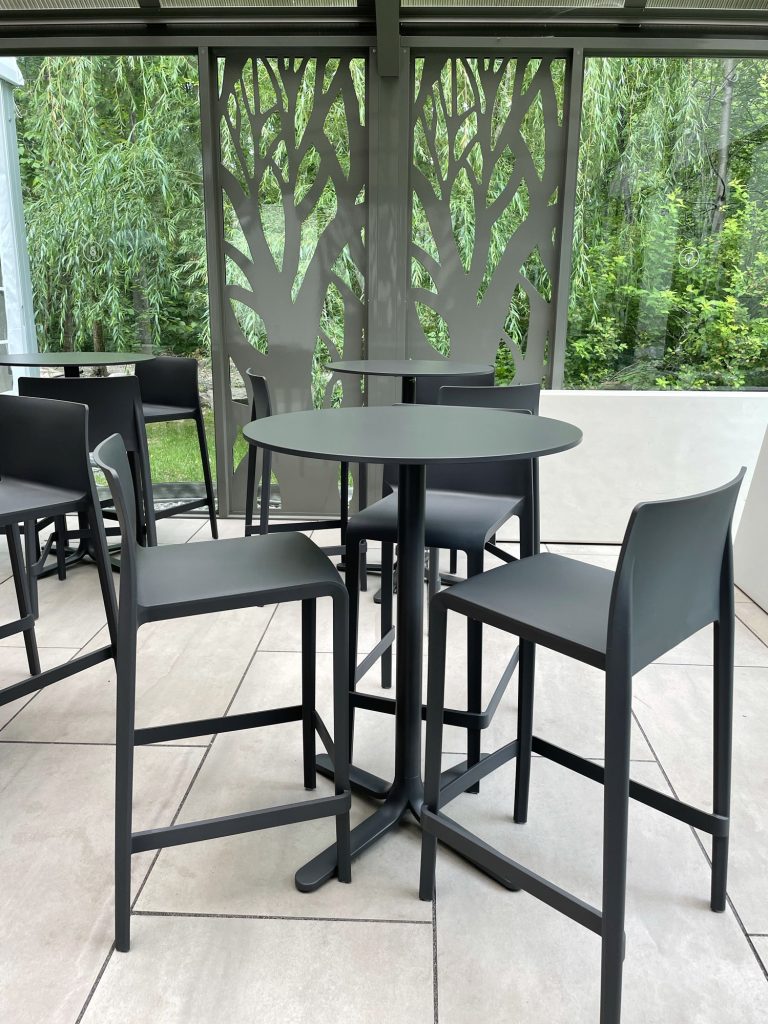 Mausolée Saint-Martin furnished by Espace Cabdéco. Volt Stools by Pedrali. 
